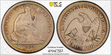 1862-S 50C WB-1 Large S Damaged 6 VF30