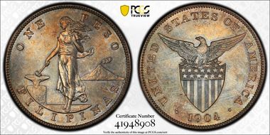1904 Peso KM-168  Ag MS66+