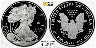 2020-W  $1 Silver Eagle - v75 Privy First Strike PR70DCAM