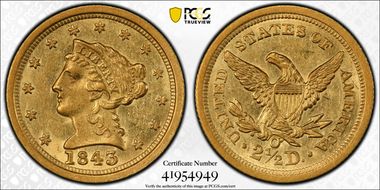 1843-O $2.50 Large Date MS62