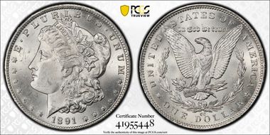 1891-CC $1 VAM 3, Spitting Eagle MS64