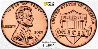 2020-D 1C Shield MS67+ RD