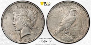 1922 $1 VAM 5C, TDR Eroded Face AU58