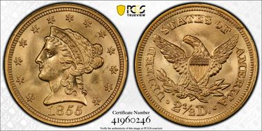 1855 $2.50 MS65+