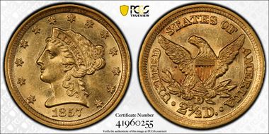 1857-D $2.50 MS62+