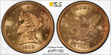 1859 $2.50 New Reverse MS66