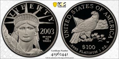 2003-W $100 Statue of Liberty PR70DCAM