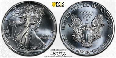 1990 $1 Silver Eagle MS68