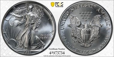 1991 $1 Silver Eagle MS69