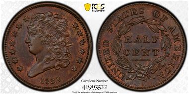 1832 1/2C MS62BN