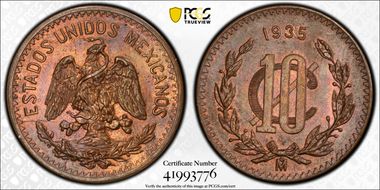 1935-Mo 10C Bronze KM-430 MS64BN