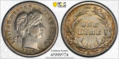 1916-S 10C Barber N1