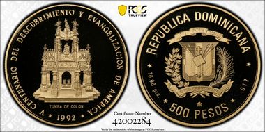 1992(c) 500 P Tomb of Columbus Au PR69DCAM
