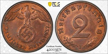 1937-E 2 Pfg J-362 MS63RB