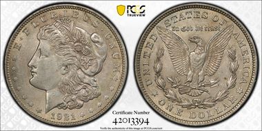 1921 $1 Morgan AU58