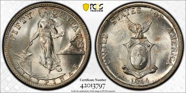 1944-S 50C KM-183  Ag MS64