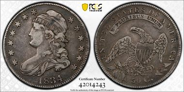 1834 50C Large Date, Small Letters VF35