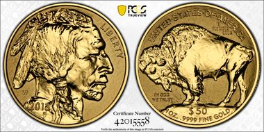 2013-W $50 American Buffalo Rev PR 100th Anniversary .9999 Fine Gold PR70