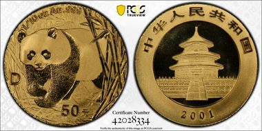 2001-D 50 Yn Panda Gold PAN-344A MS70