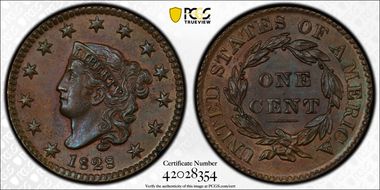 1828 1C Small Wide Date MS62BN