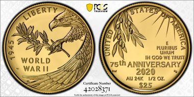 2020-W $25 End of World War II 75th Anniv. PR69DCAM