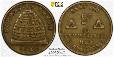 1940 Tk 5C TC-43009 Brass L.D.S. Church Welfare Plan AU55