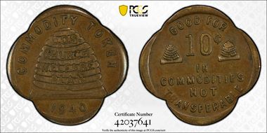 1940 Tk 10C TC-43010 Brass L.D.S. Church Welfare Plan XF45