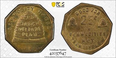 No Date Tk 25C TC-177179 Brass L.D.S. Church Welfare Plan MS63