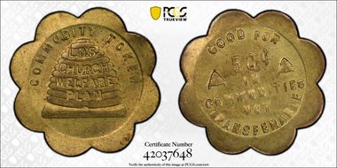 No Date Tk 50C TC-177180 Brass L.D.S. Church Welfare Plan MS63+