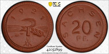 1921 20 Pf Scheuch-31a Jaeger-N53 Brown Porcelain MS66