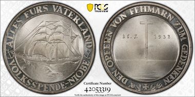 1932 Medal Schlumberger-123 Var Ag Edge PREUSS 900 FEIN MS67+