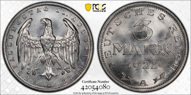 1922-A 3 Mk Constitution J-303 MS65