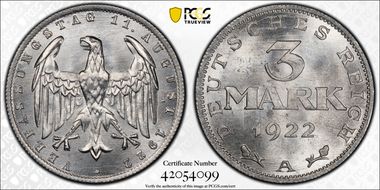 1922-A 3 Mk Constitution J-303 MS65