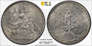1910 Peso KM-453  Ag AU55