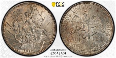 1910 Peso KM-453  Ag MS61