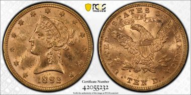 1892 $10 MS62
