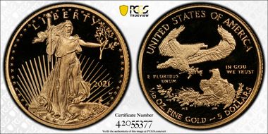 2021-W $5 Gold Eagle - Type 1 PR69DCAM