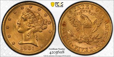 1901 $5 MS64