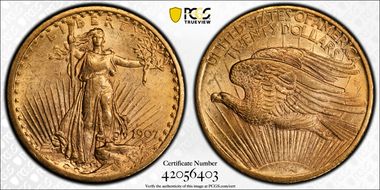 1907 $20 Saint-Gaudens MS62