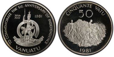 1981 50 Vatu 1st Ann. of Independence PR68DCAM