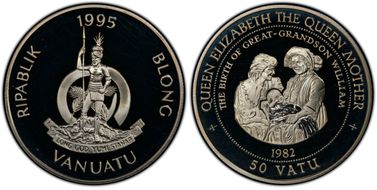 1995 50 Vatu Birth of Prince William Queen Mother PR66DCAM