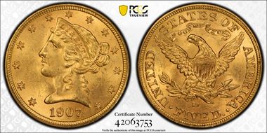 1907-D $5 MS65+