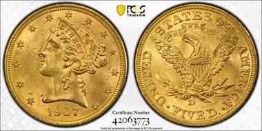 1907-D $5 MS65+