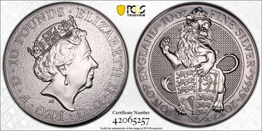 2017 £10 Lion of England Queen's Beasts 10 oz Ag MS69