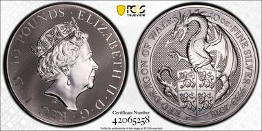 2018 £10 Red Dragon of Wales Queen's Beasts 10oz Ag MS69