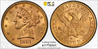 1881-S $5 MS63+