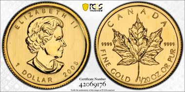 2008 $1 Maple Leaf/Au MS67