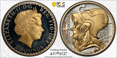 2006 £2 S-BF9A Britannia Helmet Gilt PR67DCAM