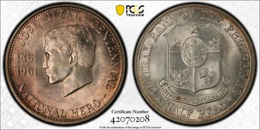 1961 1/2 P Dr. Jose Rizal KM-191  Ag MS66