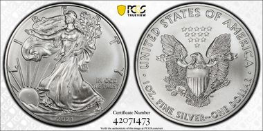 2021-(S) $1 Silver Eagle - T1 Emergency Issue Struck at San Francisco First Strike MS70
